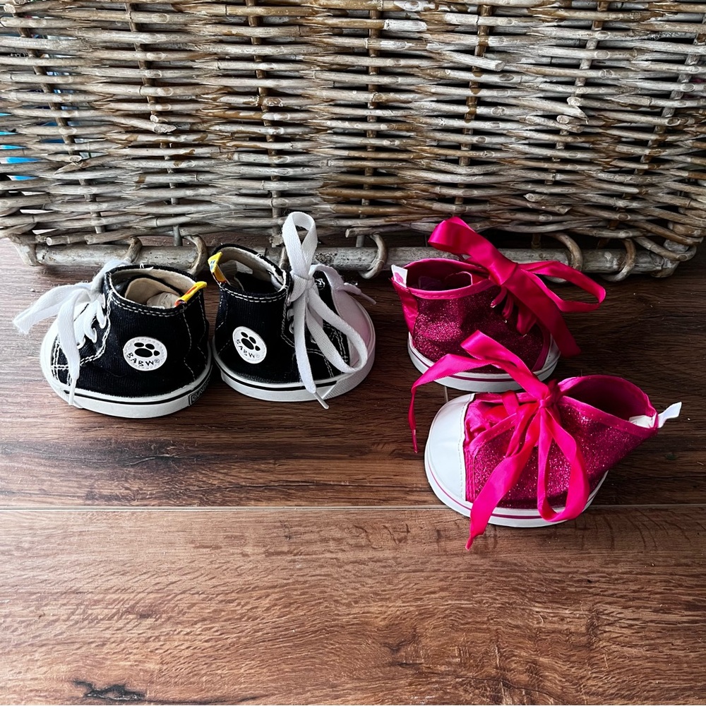 Build a bear high top sneakers. Black and Pink glitter BAB   2 pairs